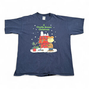 Vintage Charlie Brown Christmas Shirt Adult EXTRA LARGE Blue Peanuts Snoopy Y2K